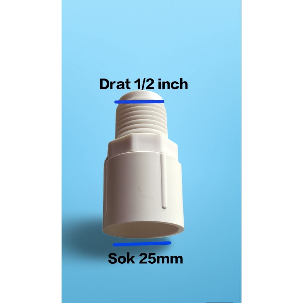 Reducer pipa aquarium drat luar 1/2 inch x sok 25mm sambungan pipa aquarium