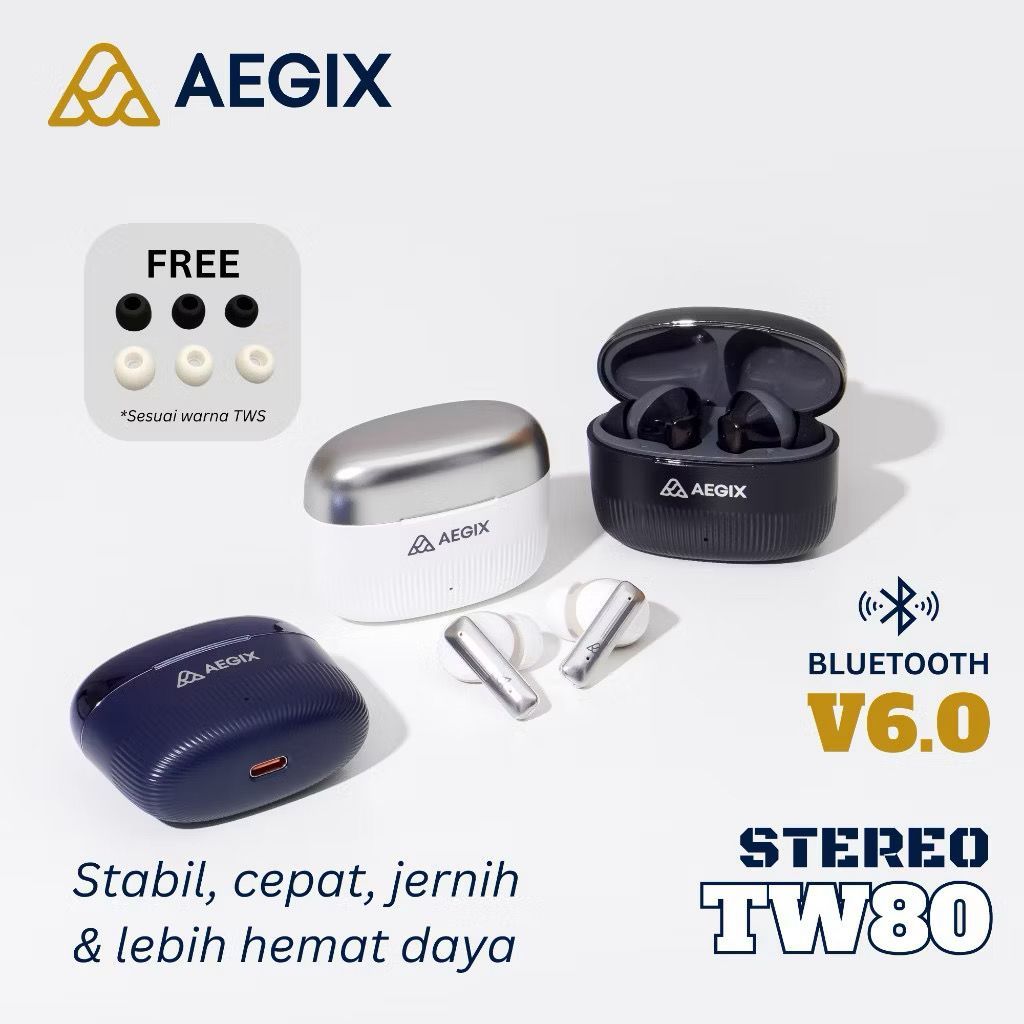 __[BS] Handfree Headset Bluetooth TWS TW80 6.0 – Headset Wireless Stereo Bass ENC Peredam Kebisingan