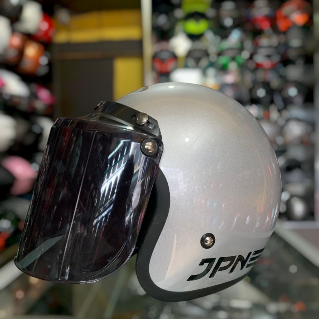 Helm Bogo Jpn Polos Silver Metalik Original Kaca Datar/Cembung Sni