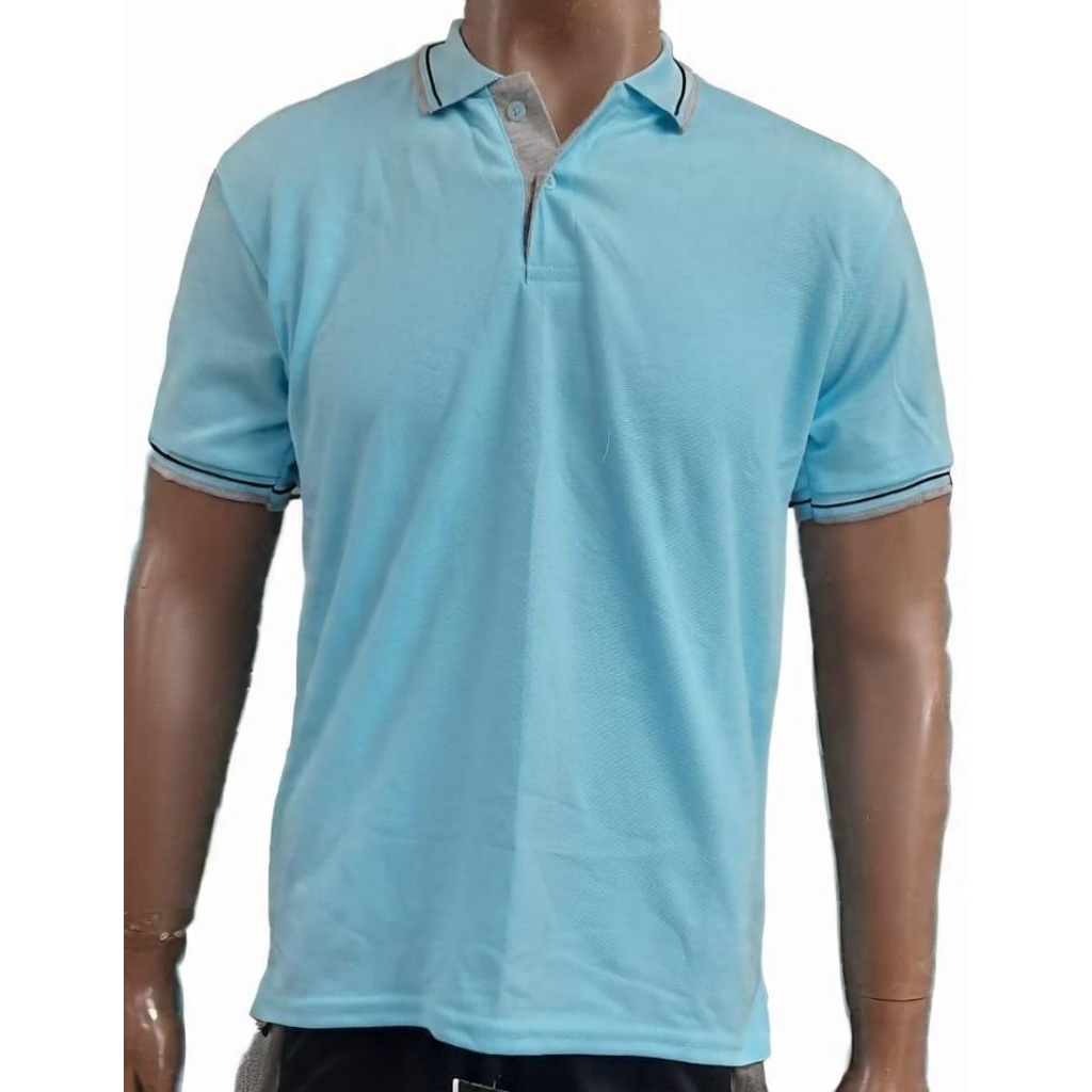 kaos kerah polos biru turkis muda list