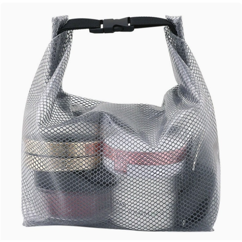 Tas Jaring Mesh Roll Top Pouch Travel Bag Organizer Toiletries Kosmetik Transparan