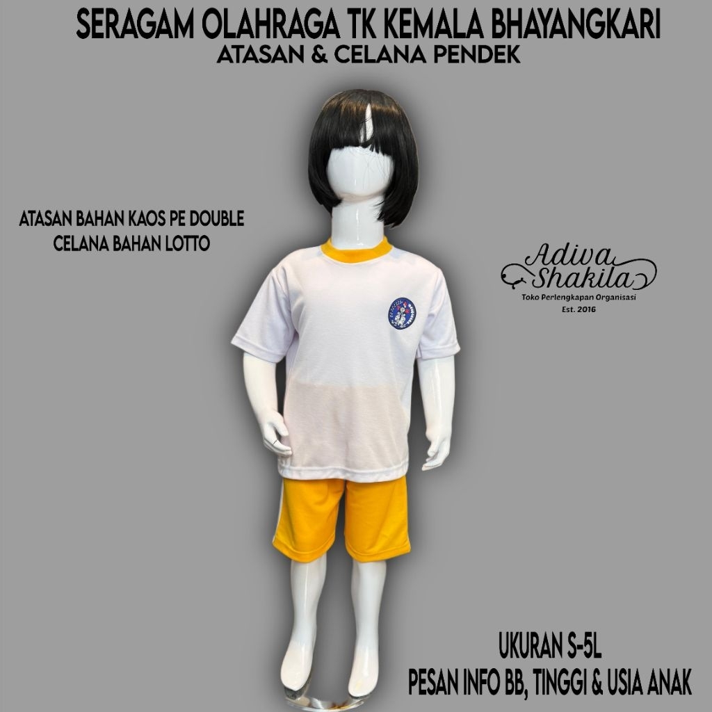 ADIVA - SERAGAM TK ANAK KEMALA BHAYANGKARI | ATASAN BAHAN KAOS PE DOUBLE/CELANA BAHAN LOTTO | LOGO &