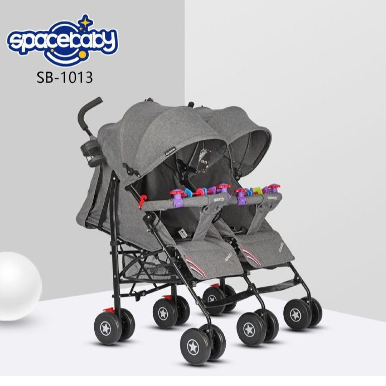 Spacebaby Baby Stroller Twins Kereta Dorong Bayi Kembar SB 1013 / Twin Double Stroller Ringan Dan Li