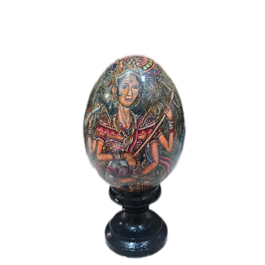 Telur Lukis Kayu Ukuran Besar Dewi Saraswati Tradisional Bali Buatan Tangan