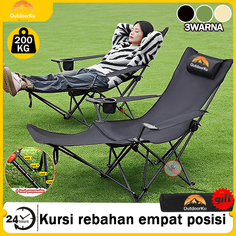 NEW Outdoor Kursi Lipat 4-Speed Yang Dapat Disesuaikan Kursi Lipat Outdoor Sandaran Tinggi