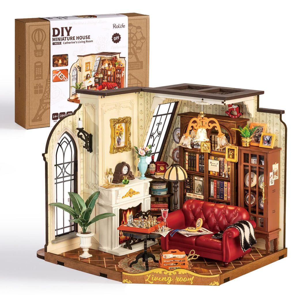Kit Rumah Miniatur DIY untuk Dewasa, Puzzle 3D Kit Rumah Boneka Kayu Mini, Kit Bangunan Diorama Ruma