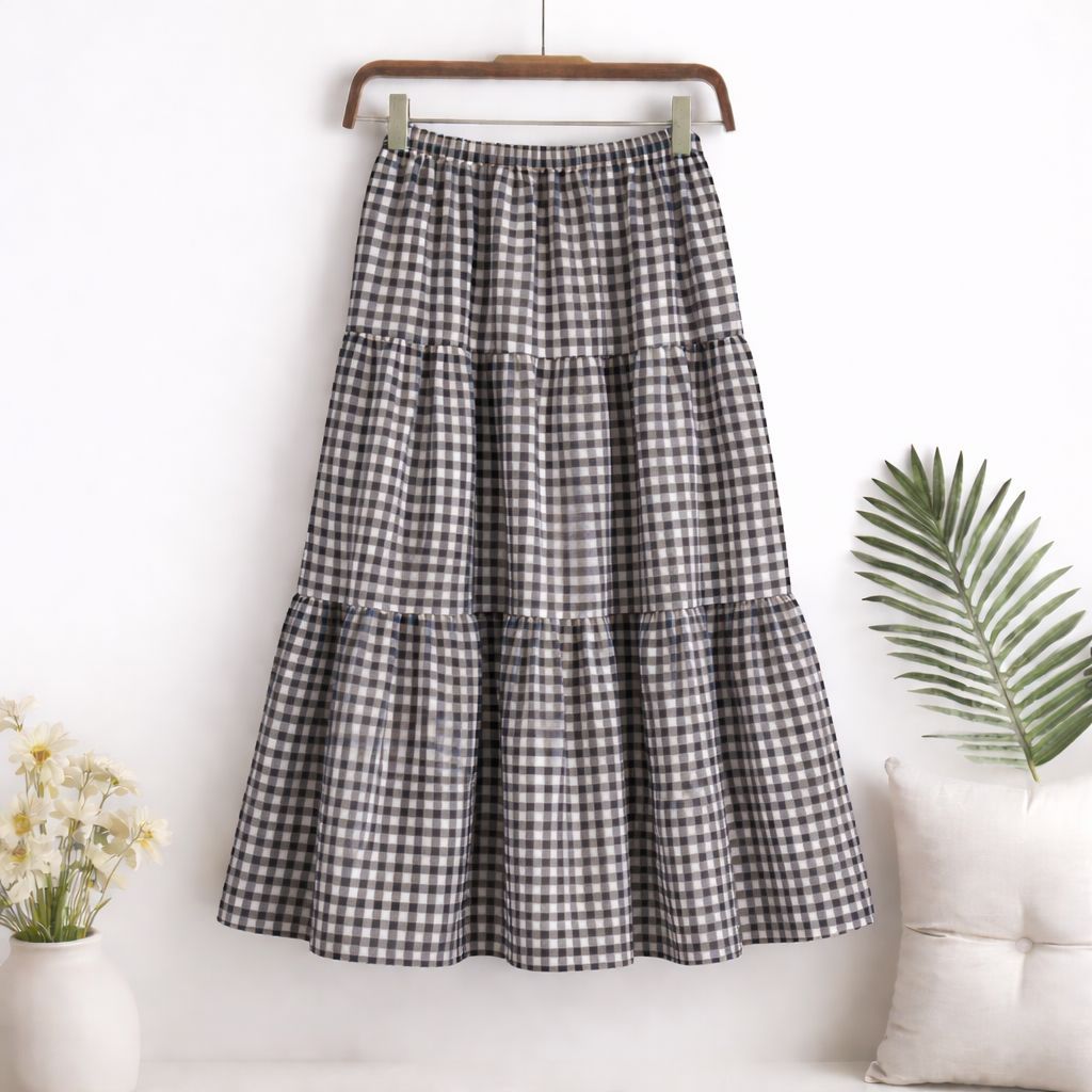 Rok Susun Kotak Kotak Gingham Korean Style