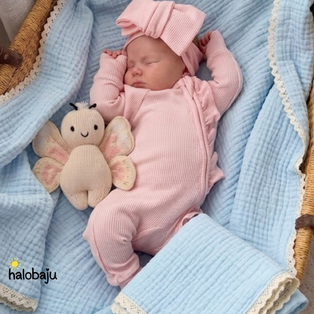 Halobaju Lace Muslin Blanket - Selimut Muslin Bayi - Swaddle Muslin