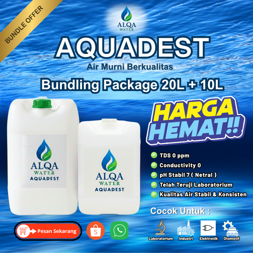 ( BUNDLING HEMAT ) AQUADEST 20LITER +10LITER / AIR SULING ULTRA MURNI / Isi Bersih 30L
