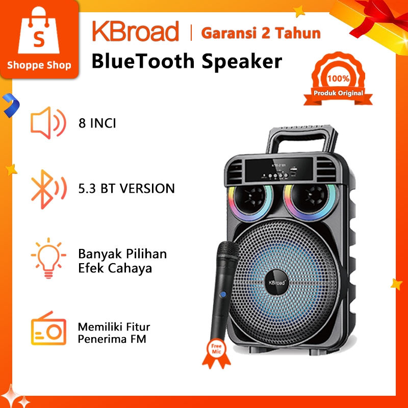 Speaker Bluetooth Karaoke 8 Inch Free Mic Lampu RGB Portable Garansi 2 Tahun KBroad KTS-2161