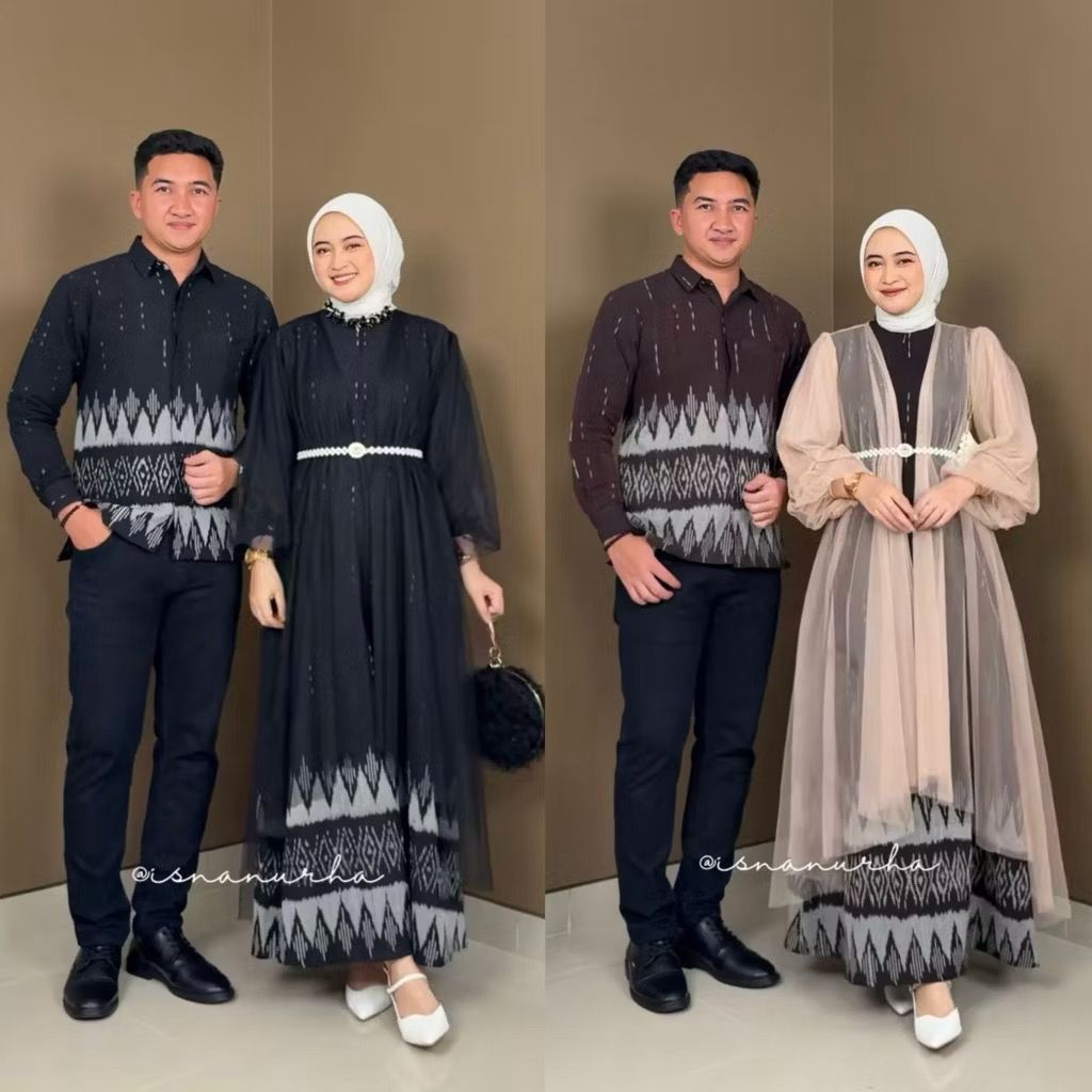 ( FREE BELT ) Daisha Gamis tenun (busui frendly) Kombinasi Tile dan polos syakila premium (Outernya 