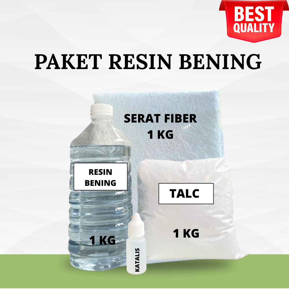 PAKET Resin Bening ( RESIN BENING 1 KG + SERAT FIBER 1 KG + KATALIS 20 GR + TALC 1 KG)