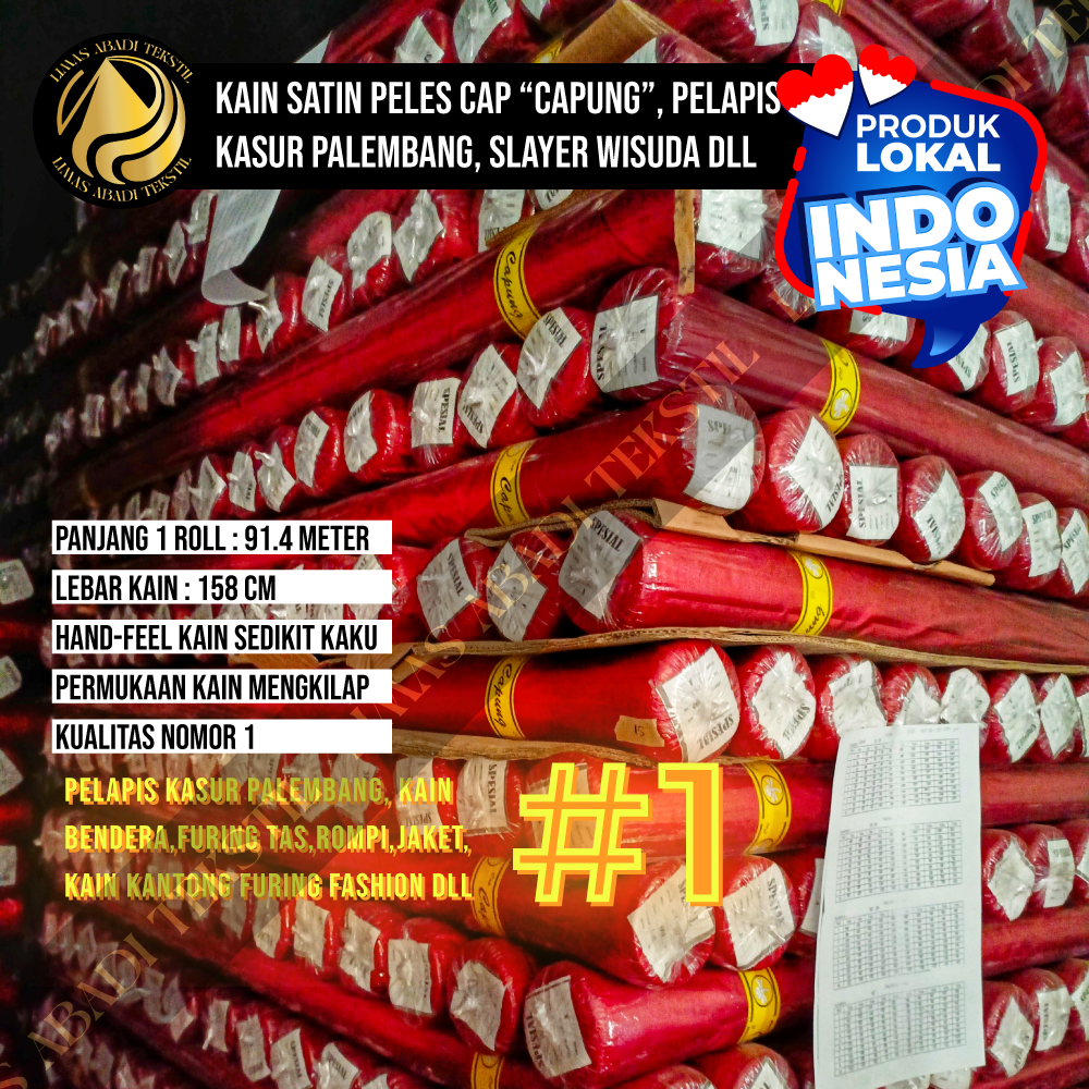 Kain Satin Polos Peles Veles CAPUNG(Merah Marun)kain pelapis kasur lantai palembang,selempang wisuda