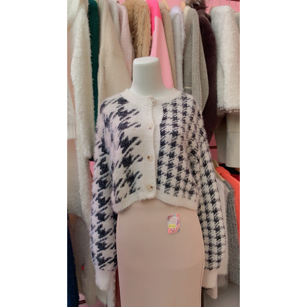 CARDIGAN SWEATER DRESS FUZZY LUCU