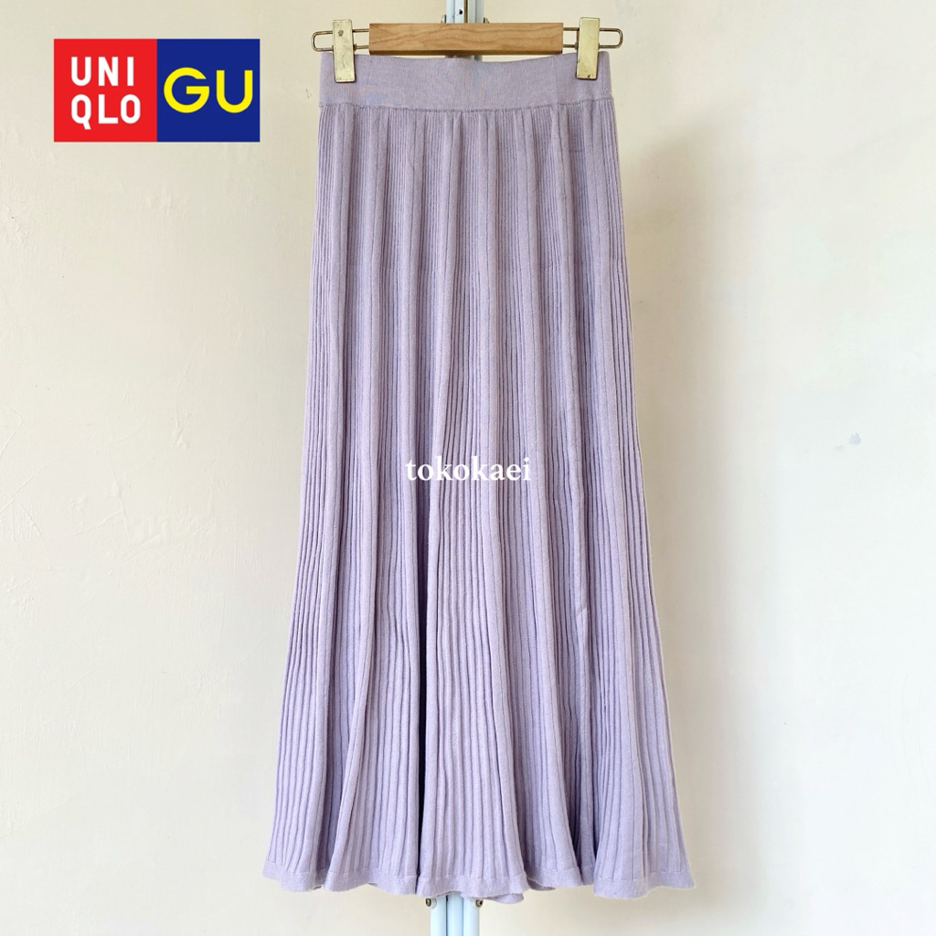 [Split Pay jadi 115k aja] - Lilac Taro Knit Skirt GU Uniqlo Rajut Lidi Kutub (minus)