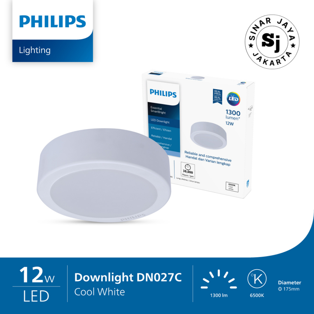 Lampu Plafon Philips DN027C 12W 12 Watt LED Downlight Gen 3 LED12  D175 Outbow Tahan Debu & Hemat En