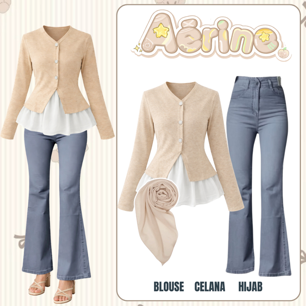 OOTD One Set Remaja Korea Kekinian (Blouse, Celana, Hijab) Outfit Setelan Hijab OOTD Hangout - DC147