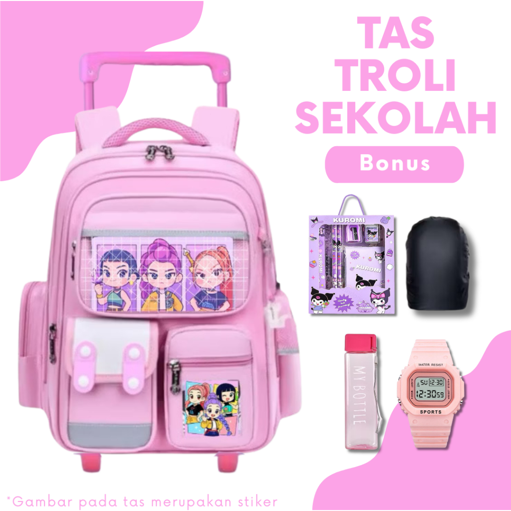 Tas Troli Anak K-Pop Demon Hunter Tas huntrix Tas rumi Tas Koper untuk Anak Paud tk sd Free ATK set 