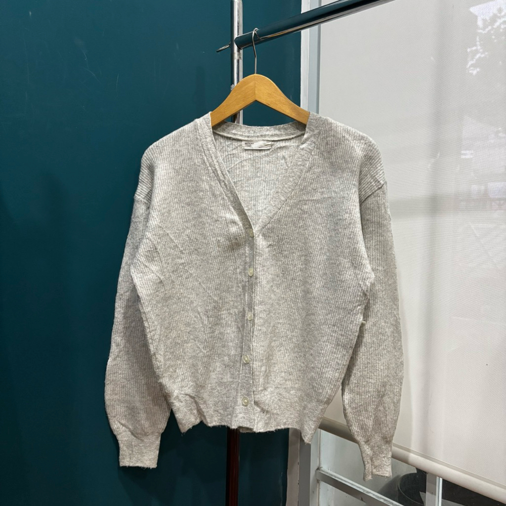 Cardigan A59 abu grey v neck academia cewek Rajut Knit Korea Style Look Dewasa Outer Tebal Lembut ad