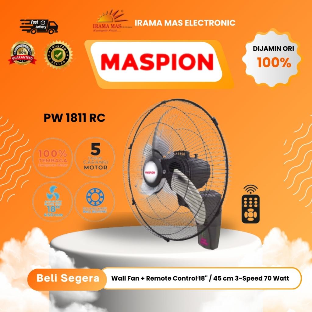 Kipas Angin Maspion PW-1811 RC | Power Fan 18" + Remote Control