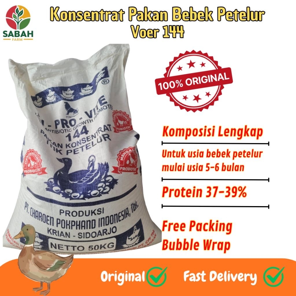 Konsentrat Voer Pakan Bebek Petelur CP 144 Mulai usia 18 minggu Nutrisi Lengkap Protein Tinggi