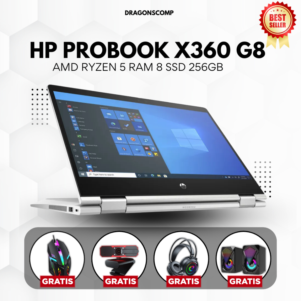 Laptop HP ProBook x360 435 G8 Ryzen 5 Ryzen 7 RAM 16  SSD 256GB | Laptop Lipat Touchscreen Tipis Lap
