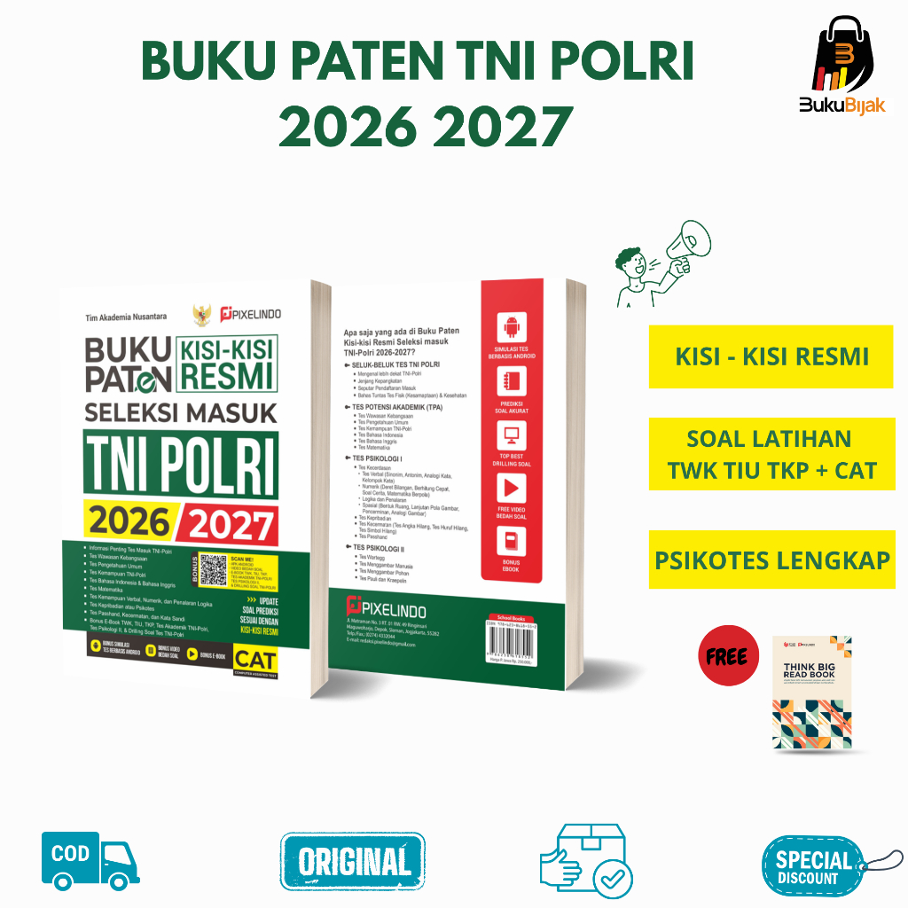 BUKU PATEN TNI POLRI 2026 2027 KISI-KISI RESMI + SOAL LATIHAN TWK TIU TKP + CAT & PSIKOTES LENGKAP