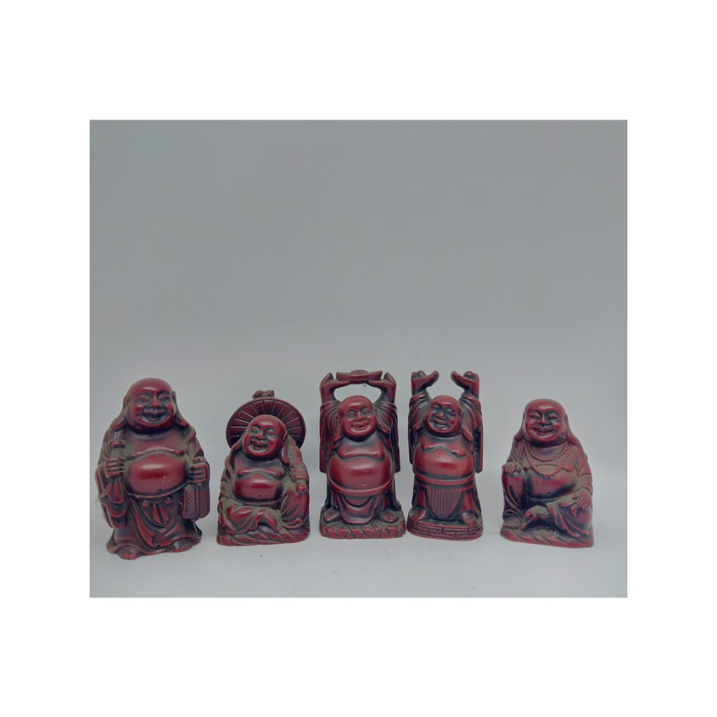 Miniatur Patung Buddha Tertawa (Laughing Buddha) - Resin Merah Keberuntungan