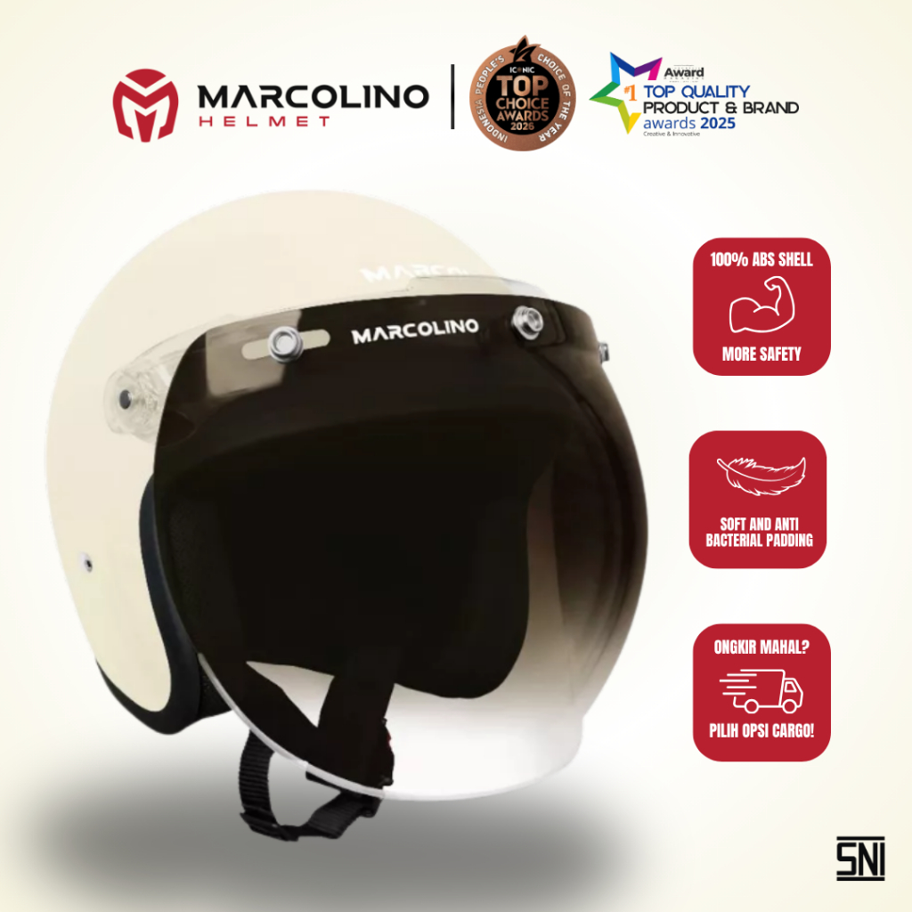 [ Marcolino Pastel Cream With Visor ] Marcolino Helmet Pastel Edition SNI (Helm Motor Bogo cewe cowo