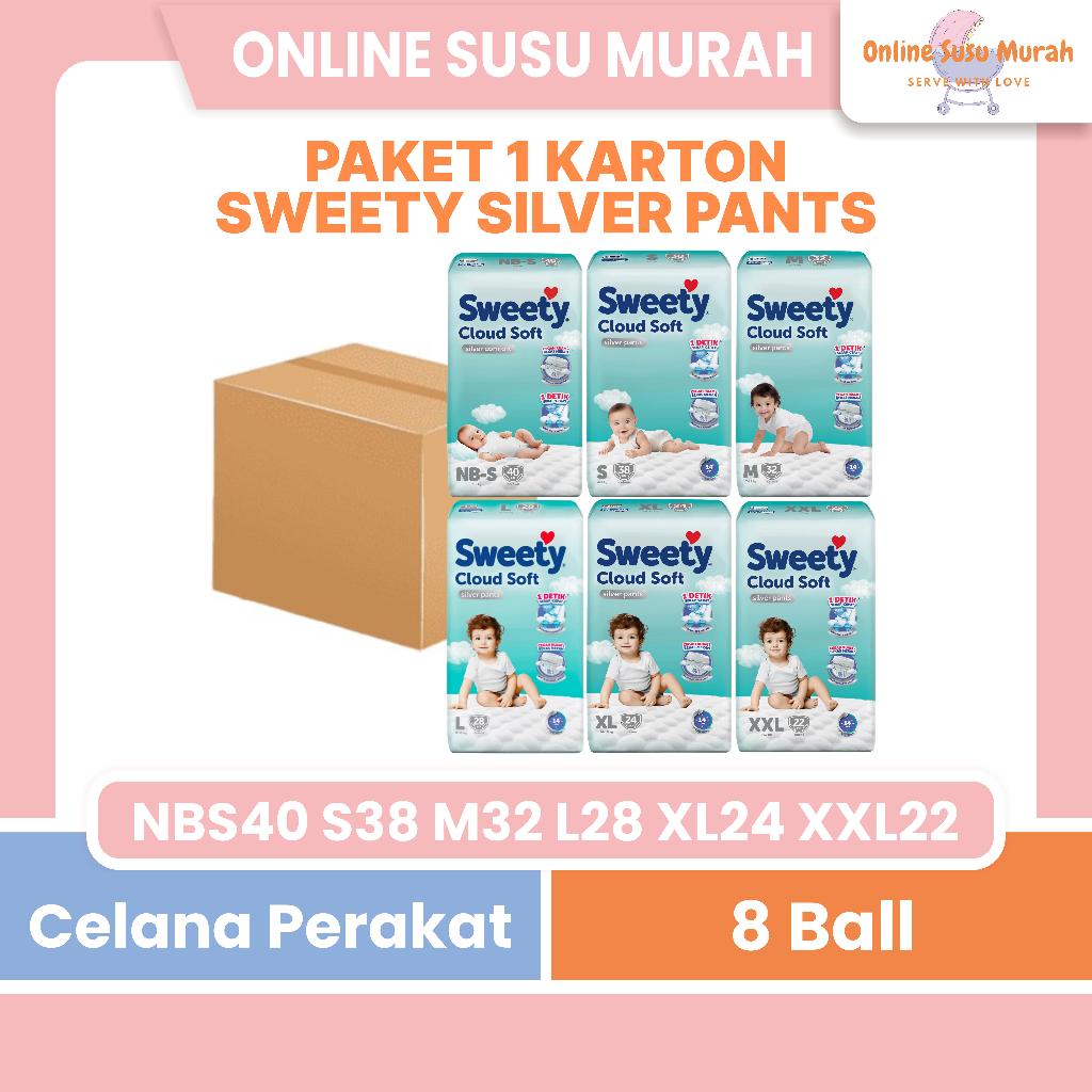 SWEETY SILVER PANTS PAKET 8 BALL / 1 KARTON CLOUD SOFT S 38 M 32 L 28 XL 24 XXL 22 TAPE NBS 40 PPKS