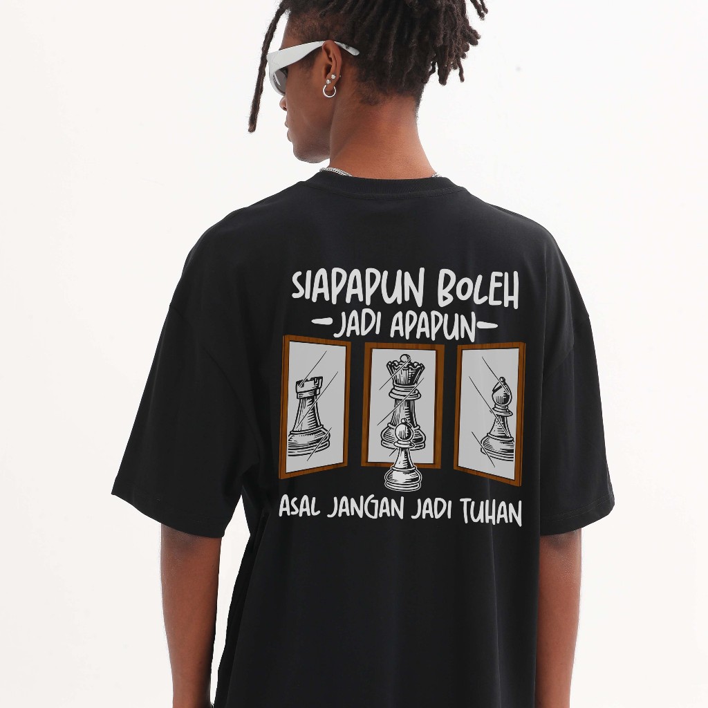 kaos pria oversize polos cotton combed 24s print minimalis hitam putih