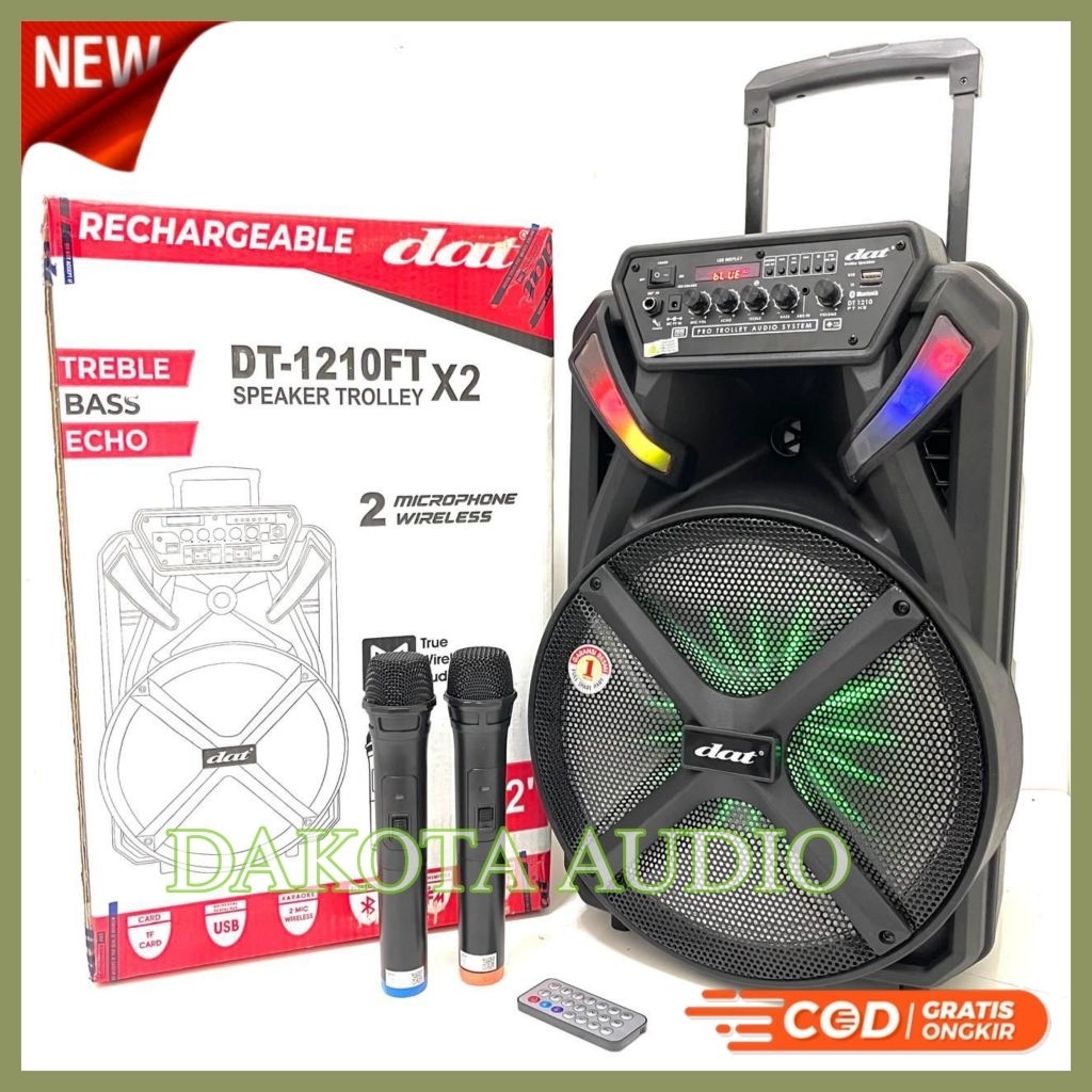 Speaker Portable DAT DT1210FTX2 12inch Original Free 2bh Mic Wireless Dat 1210 ftx2 DT 1210FT X2 ( B