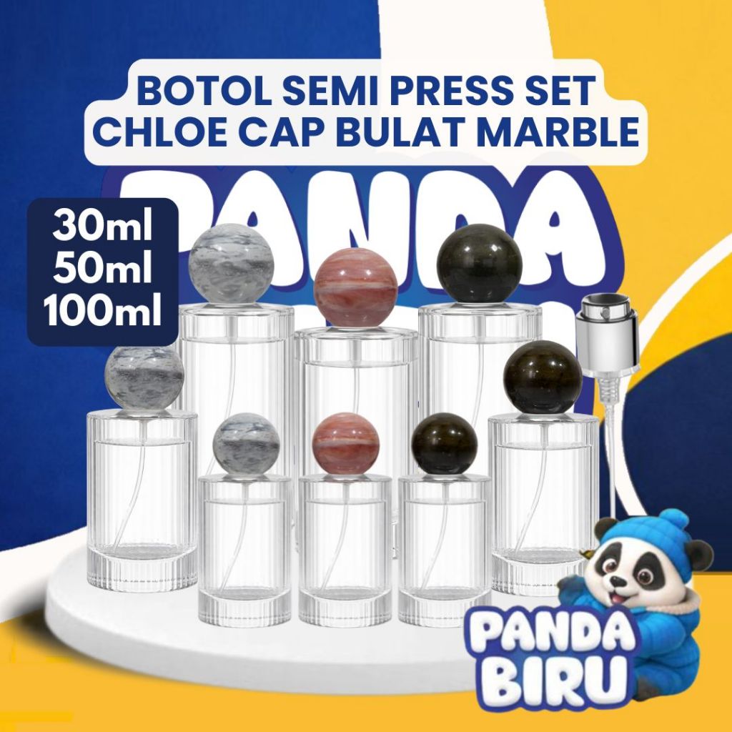 Botol Parfum Semi Press Set Chloe Trans Cap Bulat Marble 30ml 50ml 100ml Bottle Parfume | Panda Biru