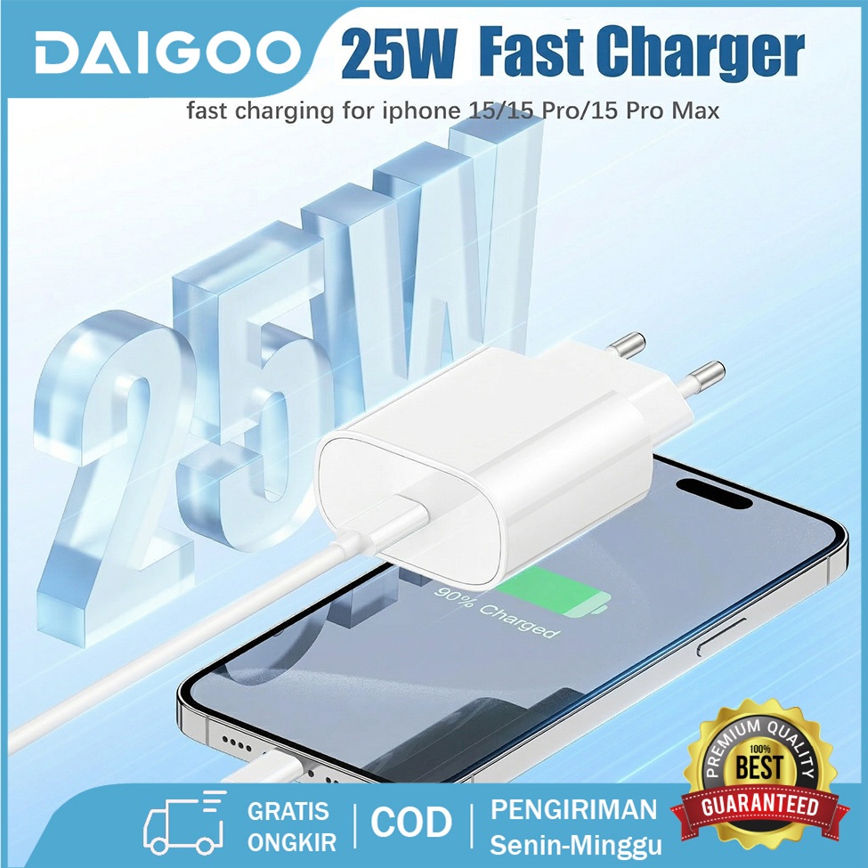 DAIGOO Charger iPhone 20W 25W Fast Charging Original 100% 1 Set Adaptor + Kabel USB C To Lightning F