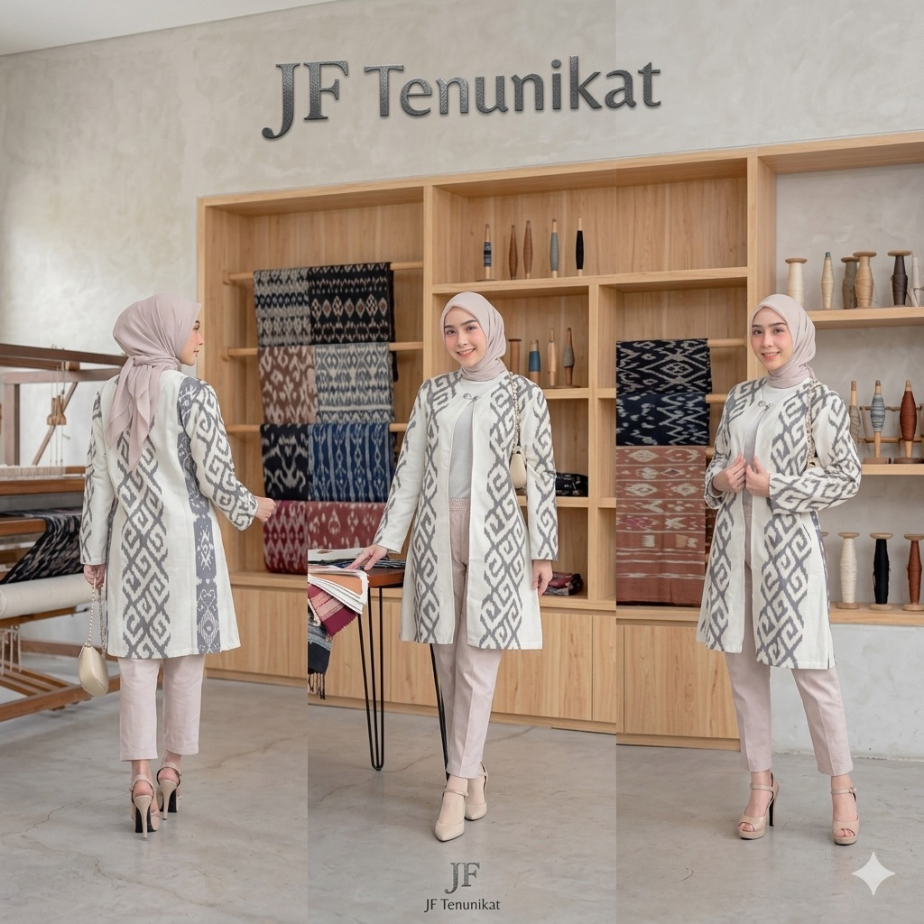 JF Tenunikat OUTER CARDIGAN TENUN TORAJA WARNA PUTIH TULANG BAJU PASANGAN COUPLE