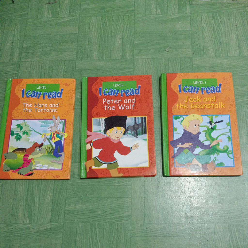 buku cerita anak klasik, LEVEL 1,I CAN READ THE HARE AND THE TORTOISE, PETER AND THE WOLF,JACK AND T