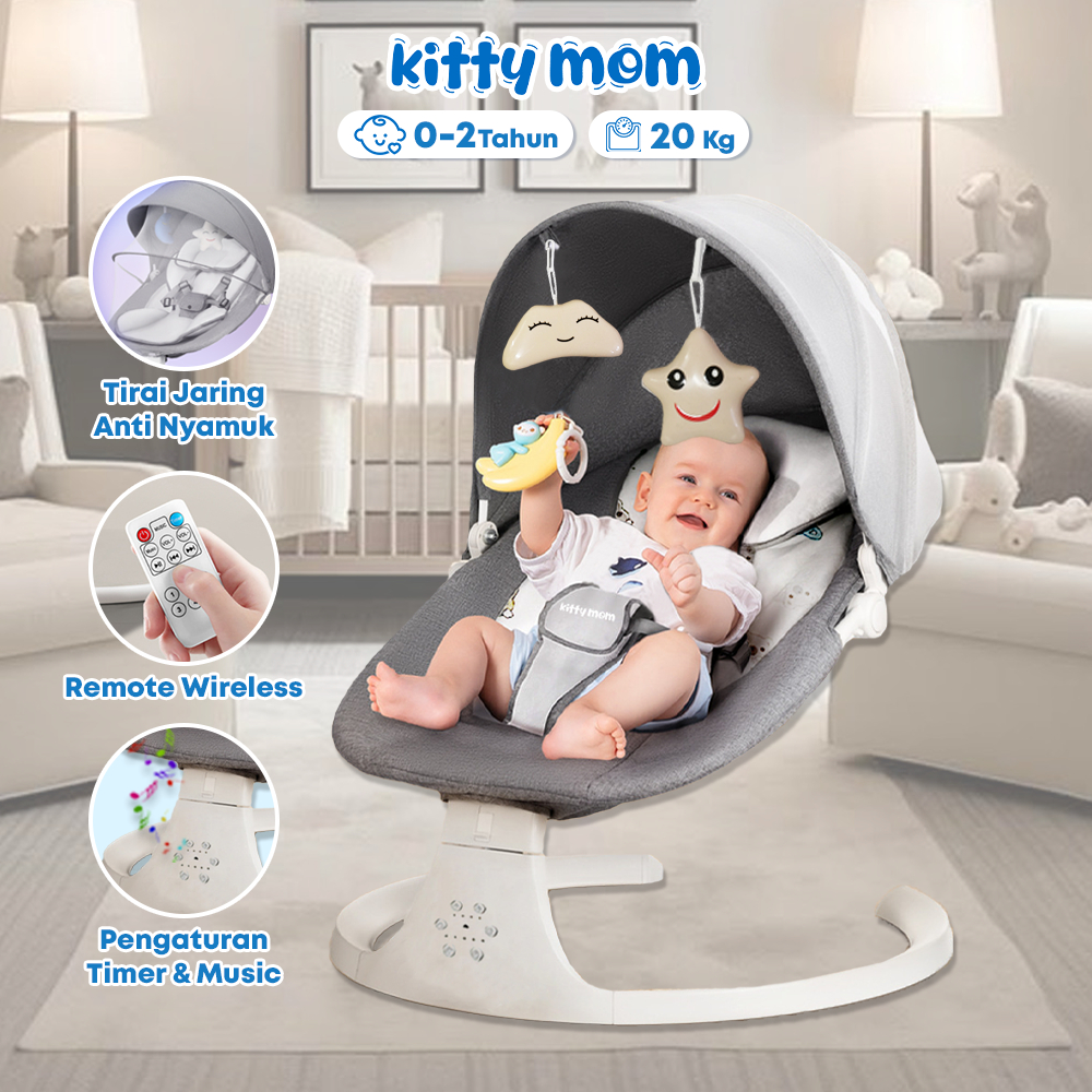 Kitty Mom - Kursi Goyang Ayunan Bayi Lipat Murah Kursi Goyang Portable dengan Remote Wireless & Musi