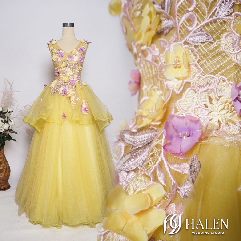 [SEWA] Gaun Pre Wedding Pernikahan Kuning / Yellow Pre Wedding Dress