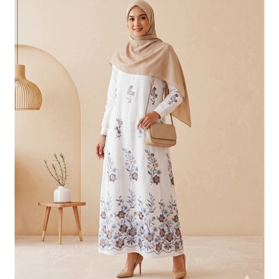 Gamis Katun Bordir Putih/Baju Muslim Wanita