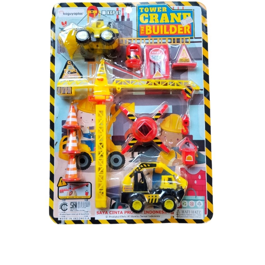 mainan anak kontruksi set /mobil tower crane the builder