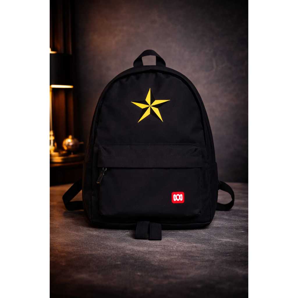Tas Ransel Cowok Pelajar Sekolah SD SMP SMA Motif Bintang Black Metal Backpack Fashion Anak