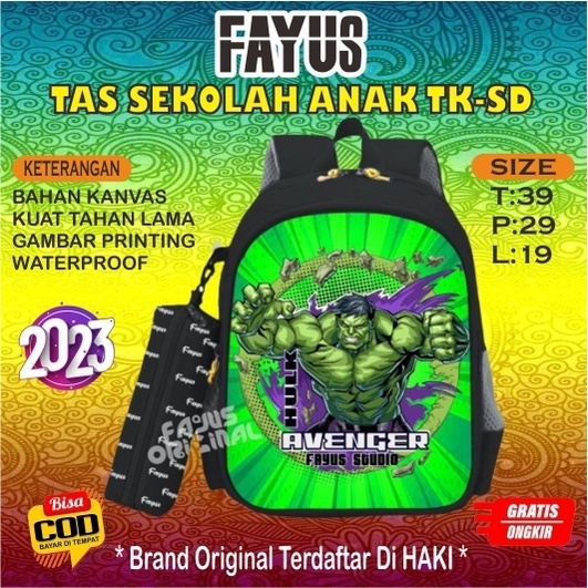 tas sekolah anak laki laki PAUD TK SD model ransel motif HULK murah viral terbaru