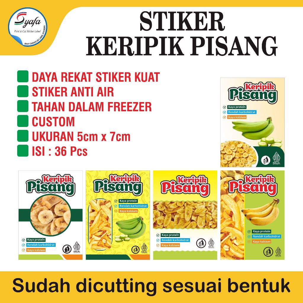 Stiker Label Makanan Ringan Keripik Pisang Custom Branding – Tahan Air – Siap Tempel – Lem Kuat