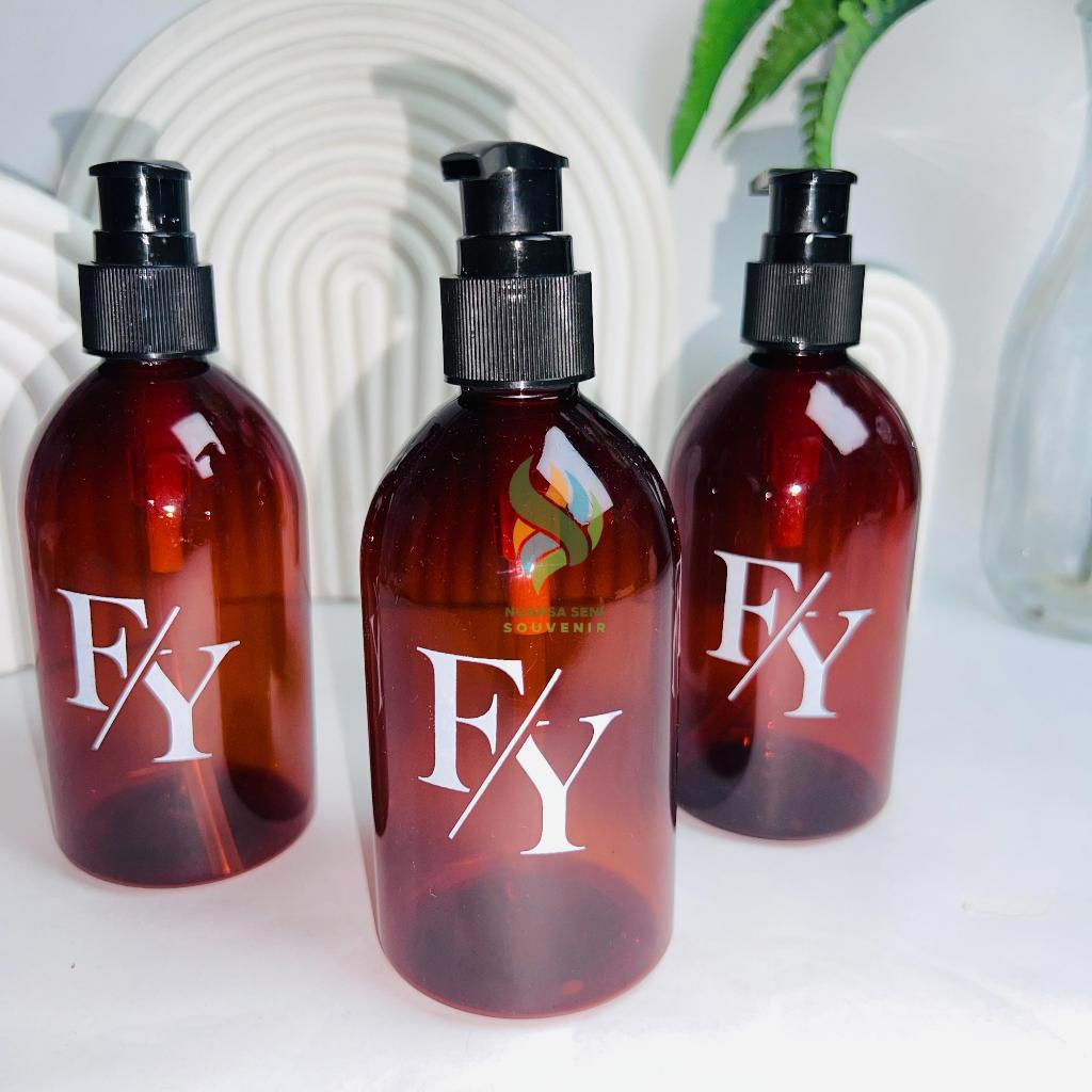 Souvenir Botol Pompa Sabun Shampoo Lotion Isi Ulang Botol PET 250ML Amber Botol Pump Sablon