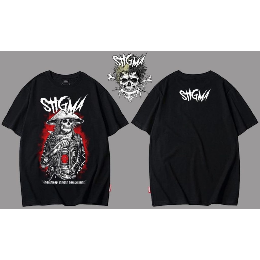 Kaos distro motif lentera baju warna hitam T-shirt original STIGMA MERCH pria wanita lengan pendek b