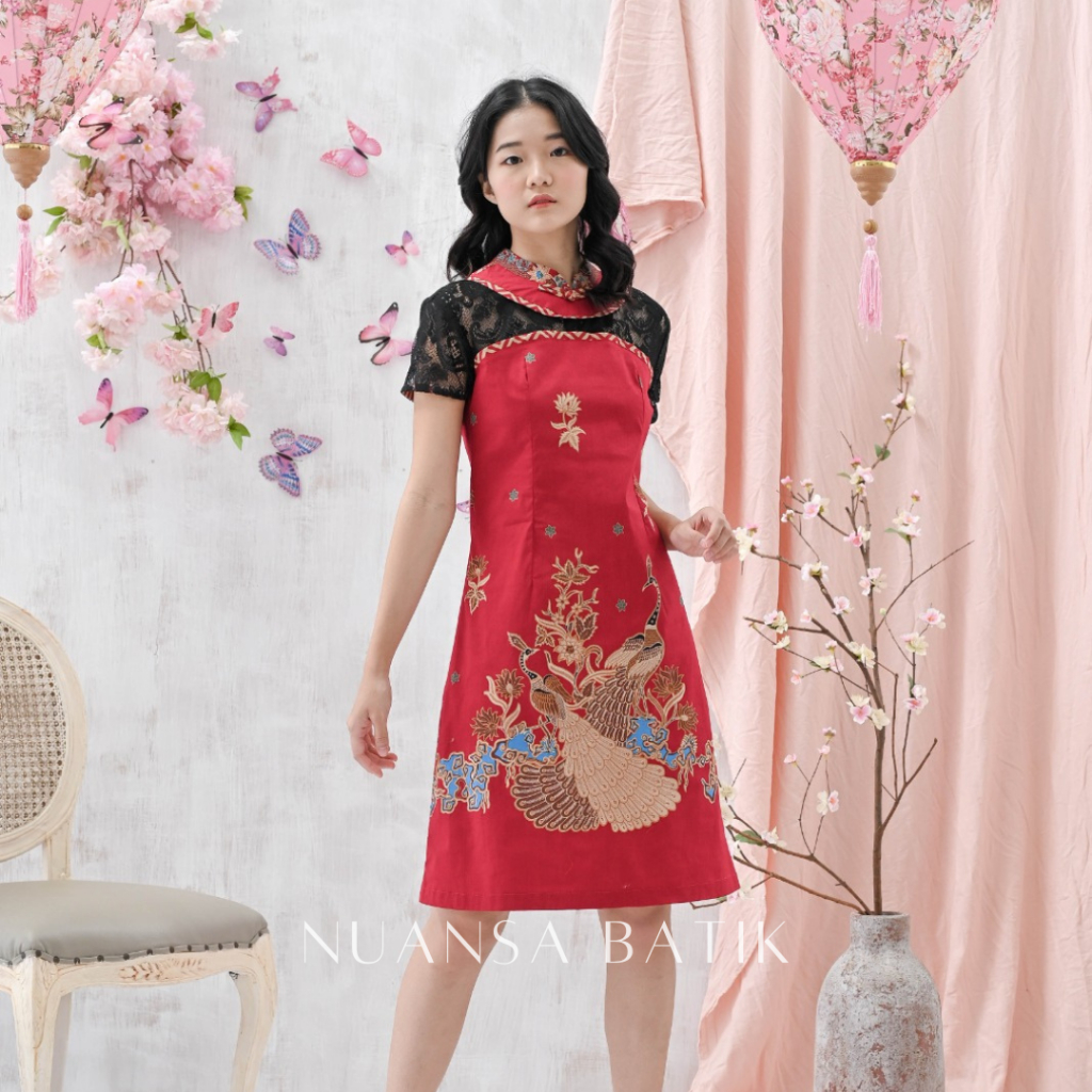 Nuansa Batik Dress Batik Model Cheongsam Bahan Katun Stretch dengan Kombinasi Brocade