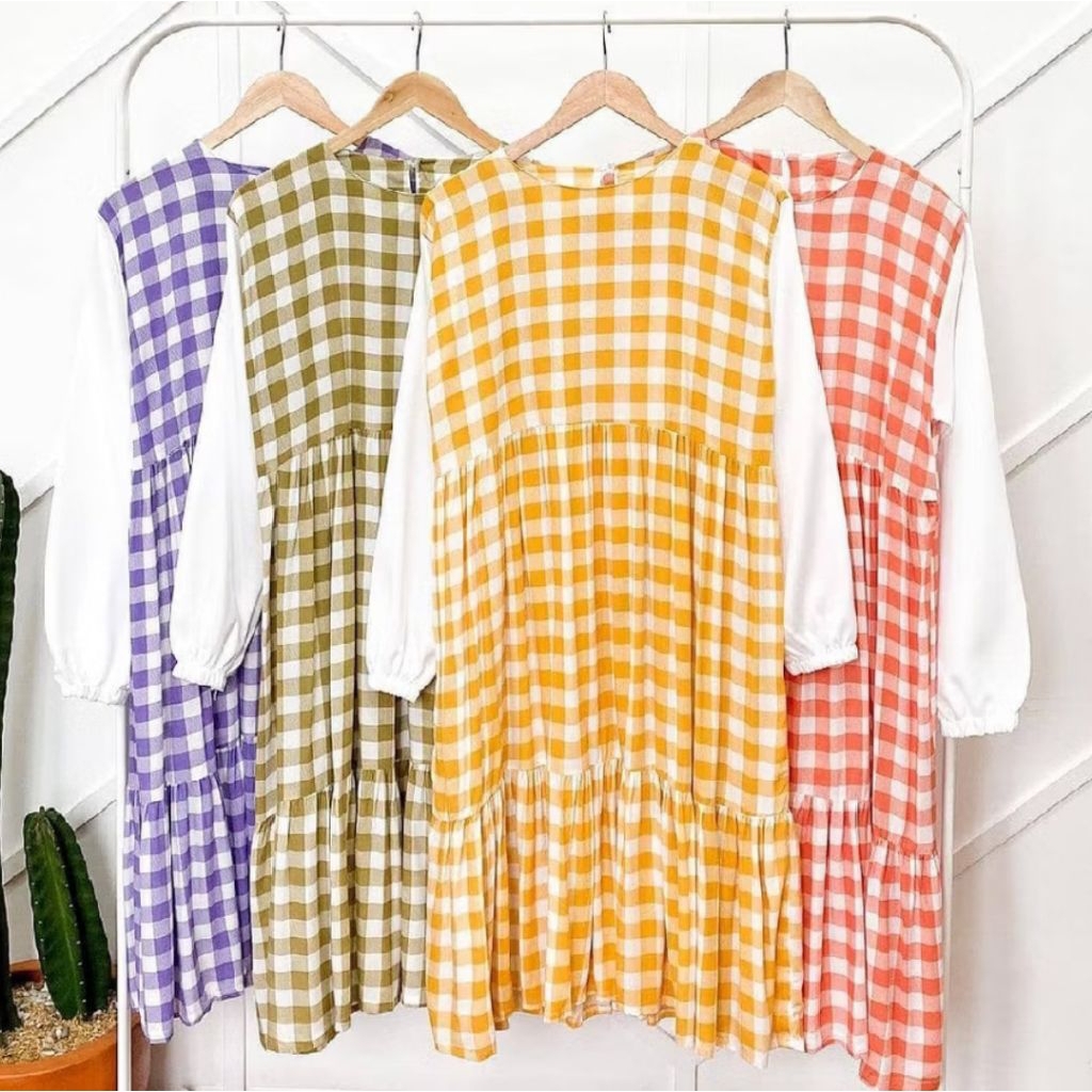 GYNGHAM LONG TUNIK/MIX POLOS KOTAK PREMIUM TERMURAH TUNIK TERBARU KATUN KOTAK KOTAK
