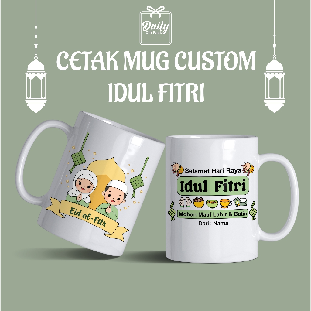 Mug Gelas Custom Idul Fitri | Custom Mug Lebaran | Hampers Lebaran | Souvenir Idul Fitri