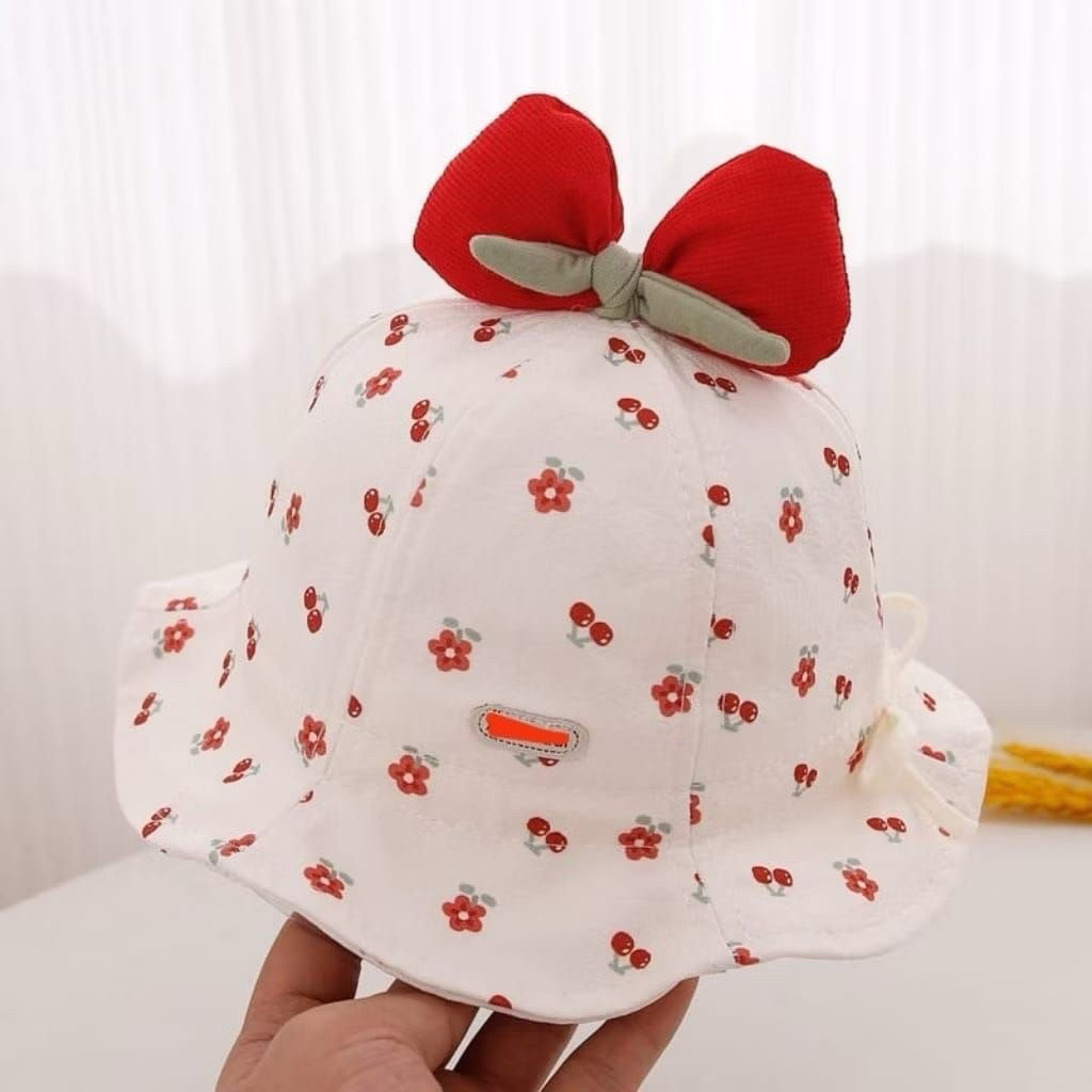 Bucket hat perempuan Topi anak bunga cherry pita Topi bayi Anak perempuan Summer Hat Bucket anak  To