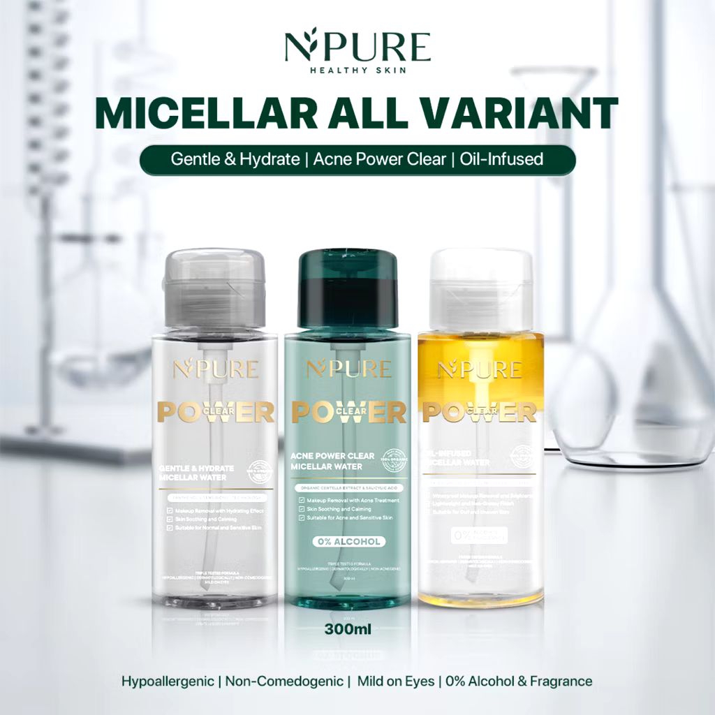 NPURE Micellar Water 300ml - Membersihkan 5 Lapisan Kulit Bebas Alkohol & SLS